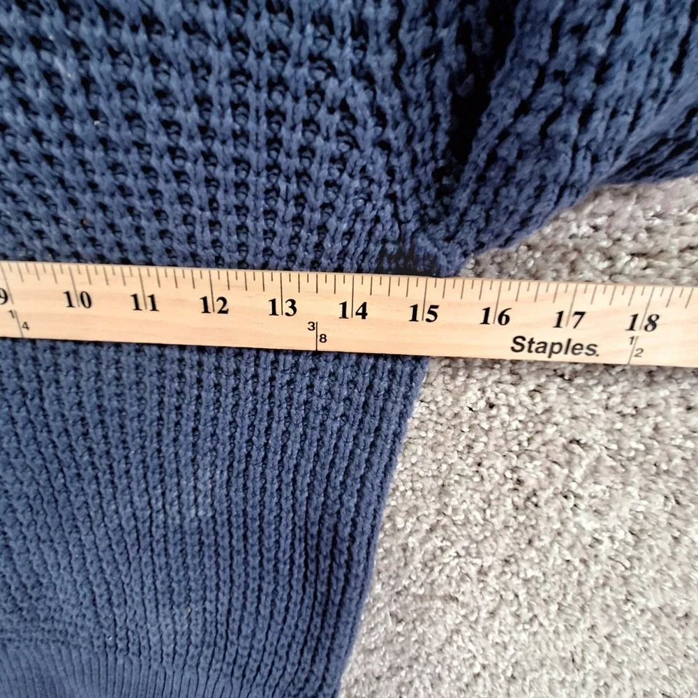 OshKosh B'gosh Hooded Sweater Boys 5 Blue Waffle Knit Cotton Pullover 3/4 Button